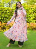 Peach Olive green Chiffon Anarkali Suit Set