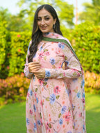 Peach Olive green Chiffon Anarkali Suit Set