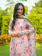 Peach Olive green Chiffon Anarkali Suit Set
