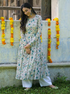 Beige Rose Garden Anarkali Kurta