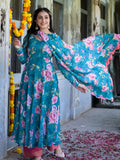 Ocean Blue Floral Anarkali Suit Set