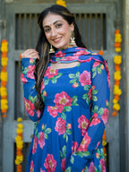 Deep Blue Floral Anarkali Kurta