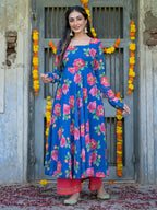 Deep Blue Floral Anarkali Kurta