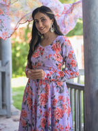 Lavender Floral Anarkali Suit Set
