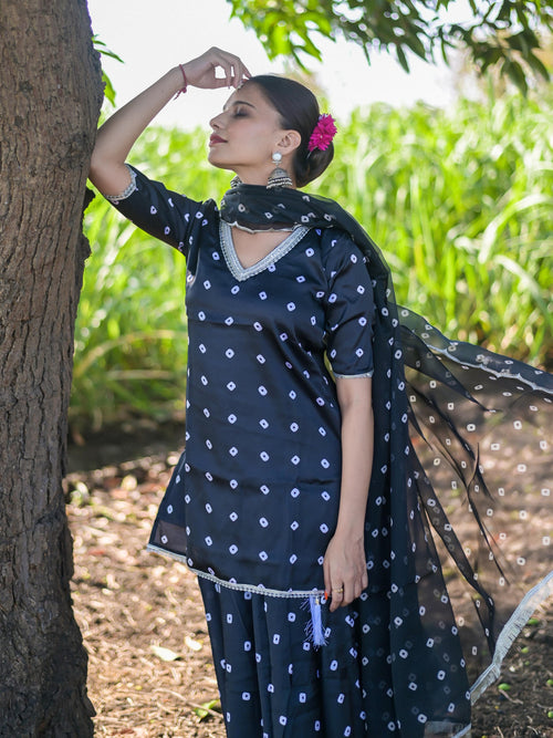 Black Bandhani Ghaghra Set with Organza Dupatta