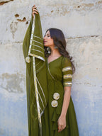 Olive Green Gota Work Anarkali Suit Set