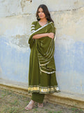 Olive Green Gota Work Anarkali Suit Set