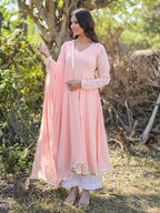 Light Peach Floral Printed Anarkali Suit Set