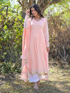 Light Peach Floral Printed Anarkali Suit Set