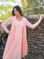 Light Peach Floral Printed Anarkali Suit Set