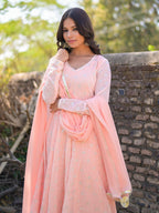 Light Peach Floral Printed Anarkali Suit Set