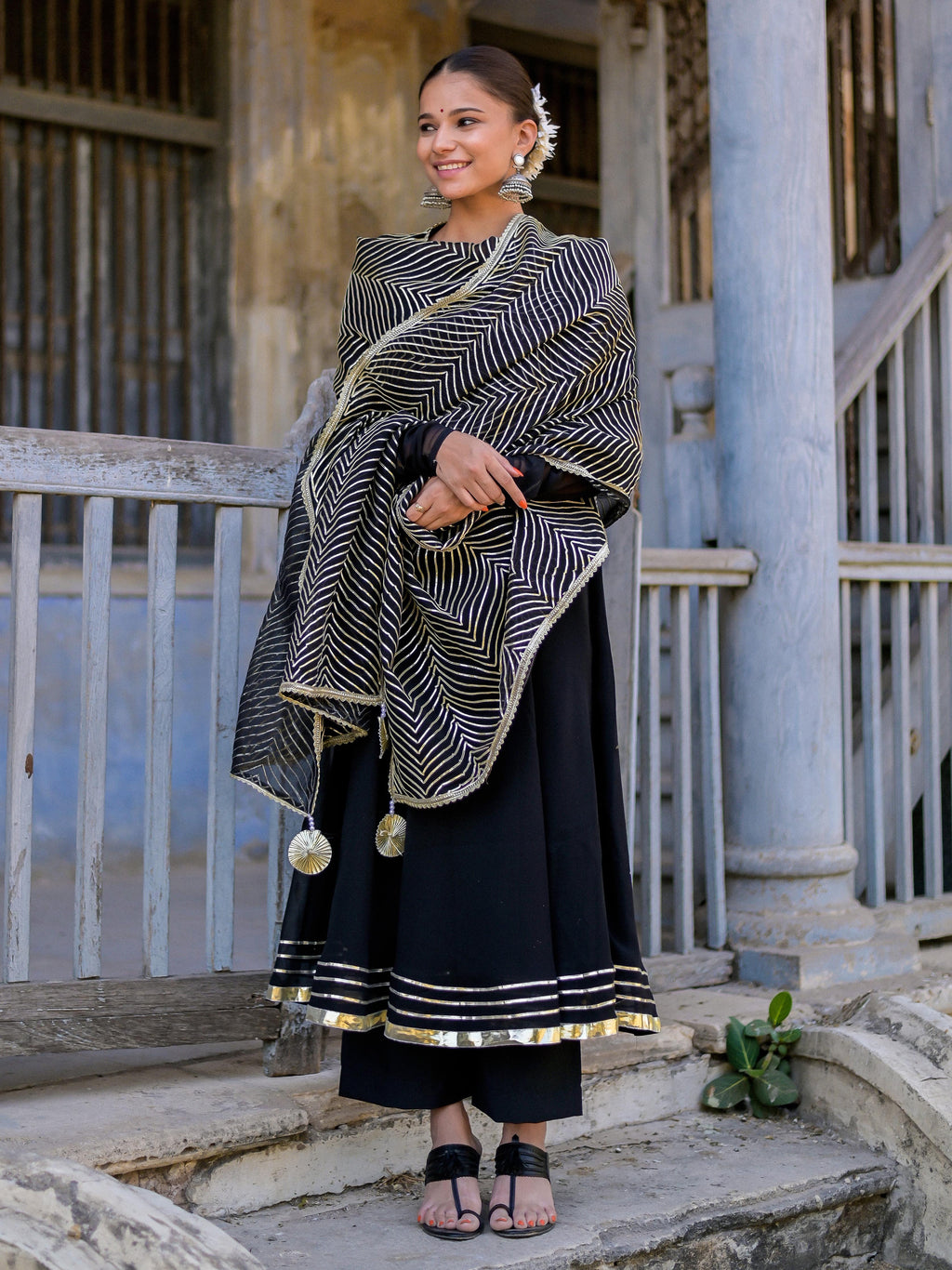Black Heavy Gota Work Anarkali Suit Set