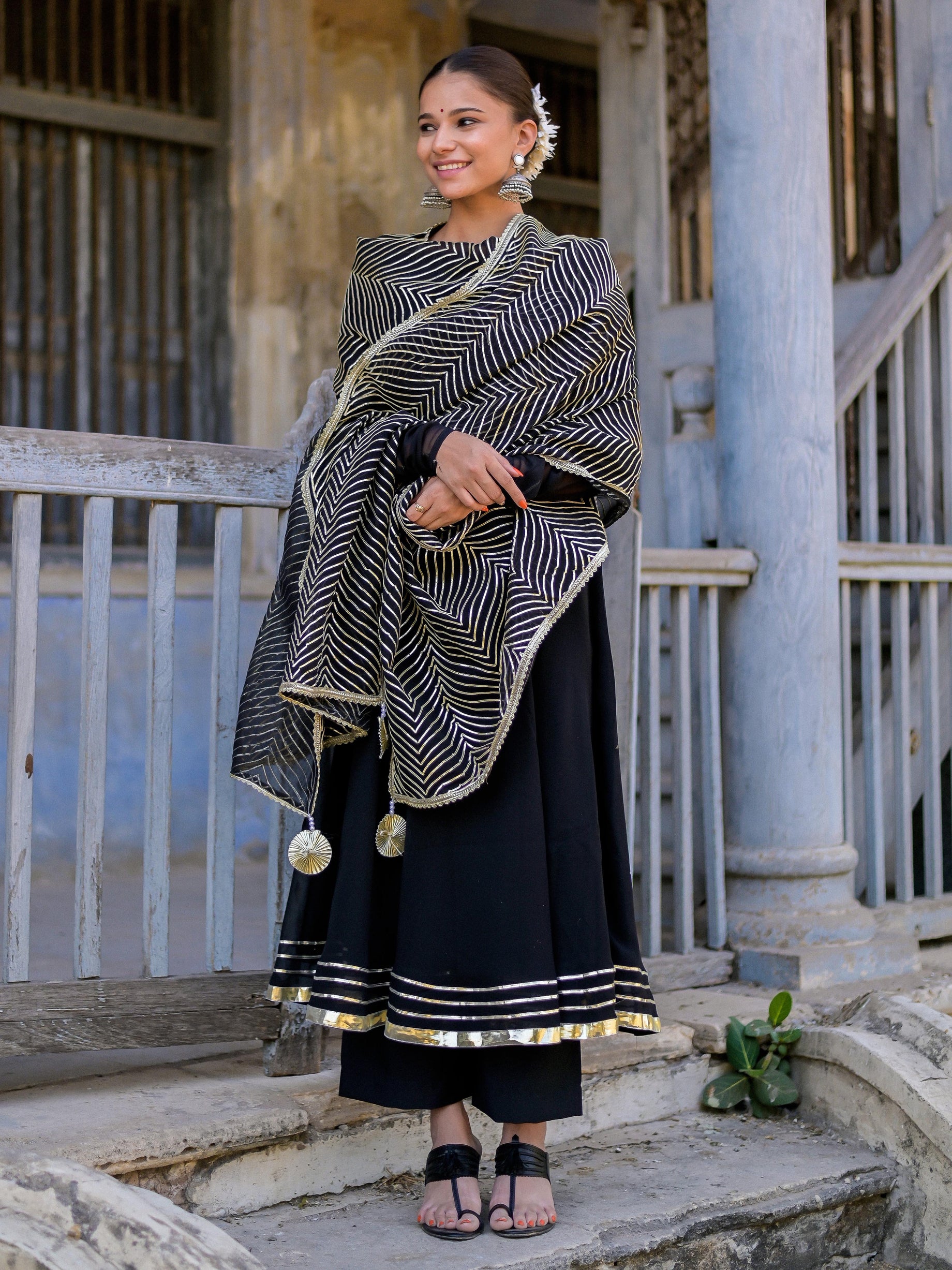 Black Heavy Gota Work Anarkali Suit Set