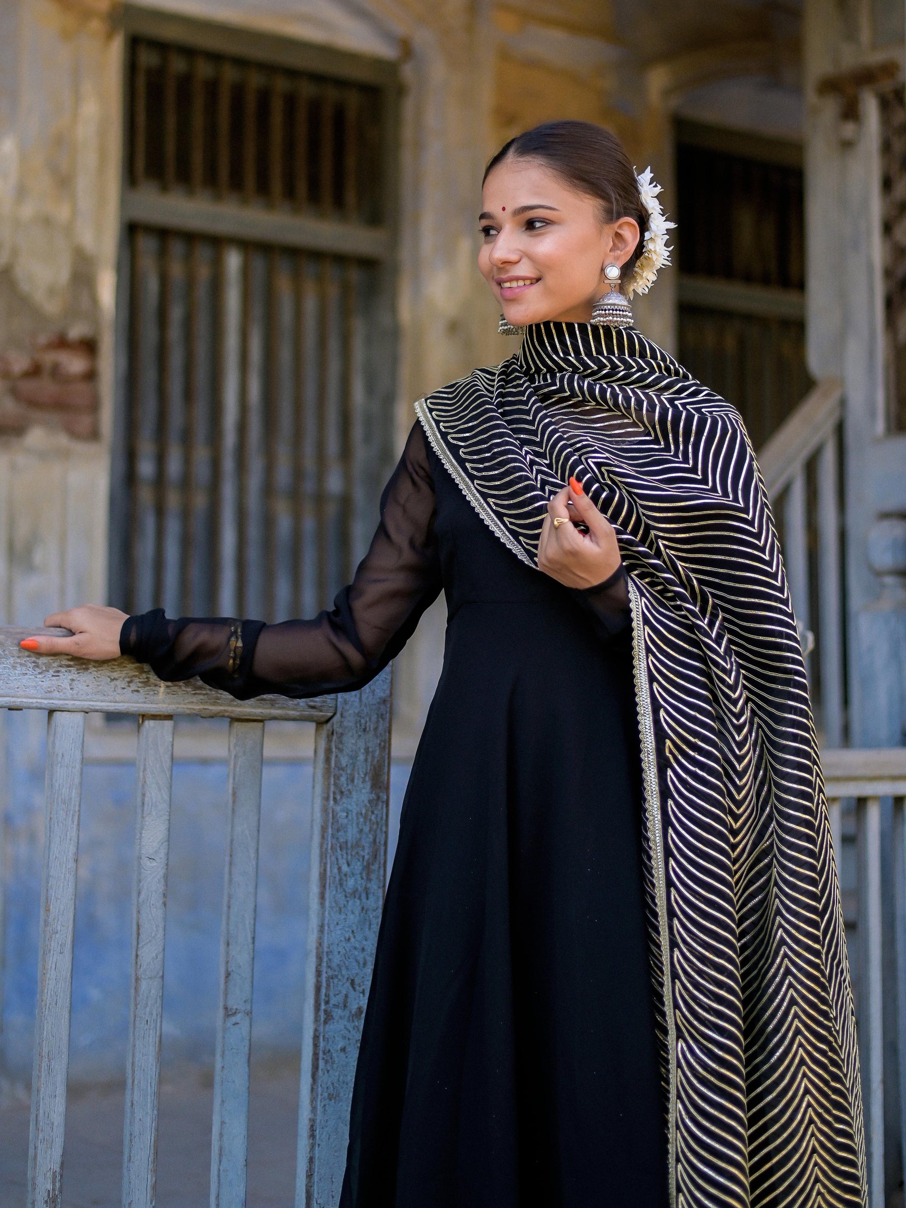 Black Heavy Gota Work Anarkali Suit Set