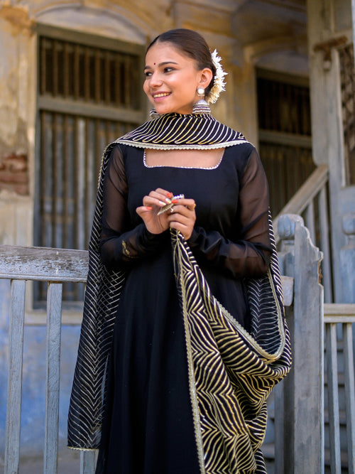 Black Heavy Gota Work Anarkali Suit Set