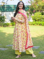 Yellow Rose Floral Anarkali Suit Set