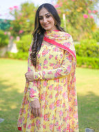 Yellow Rose Floral Anarkali Suit Set