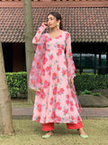 Hibiscus Print Anarkali Organza Duppata Suit Set