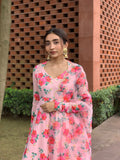 Hibiscus Print Anarkali Organza Duppata Suit Set