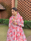 Hibiscus Print Anarkali Organza Duppata Suit Set