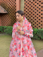 Hibiscus Print Anarkali Organza Duppata Suit Set