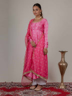 Gulabi Bandhani Kurta with Organza Duppata