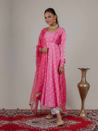 Gulabi Bandhani Kurta with Organza Duppata