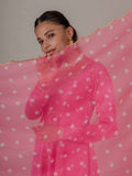 Gulabi Bandhani Kurta with Organza Duppata