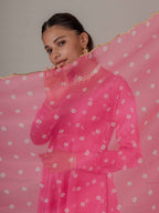 Gulabi Bandhani Kurta with Organza Duppata